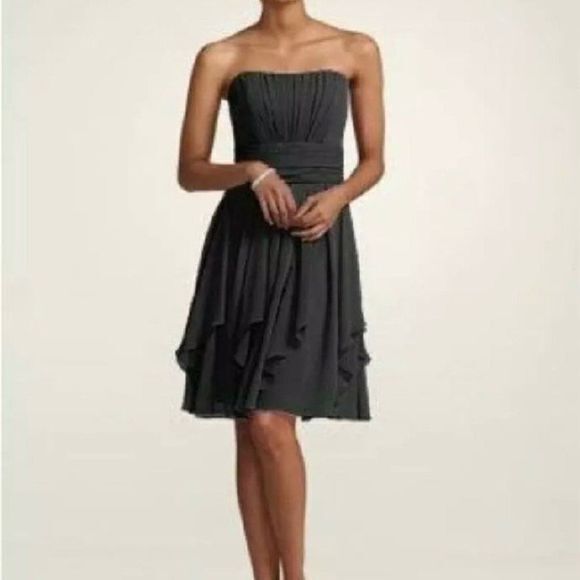 DAVID'S BRIDAL Chiffon Dress with Layered Skirt Strapless Black Womens S… - Picture 1 of 5